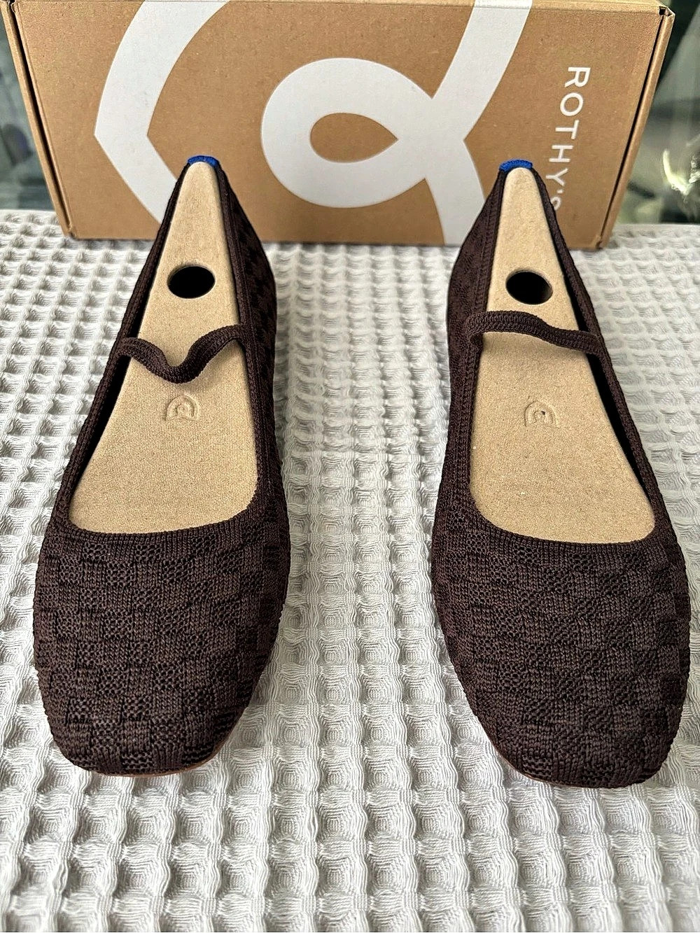 Rothy's The Max Square Mary Jane Checkered Flats Brown US 8.5